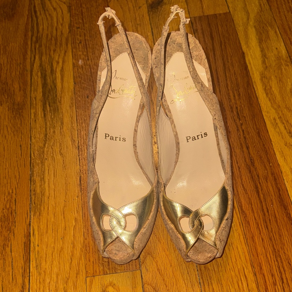 Christian Louboutin Gold and Tan Cork heels